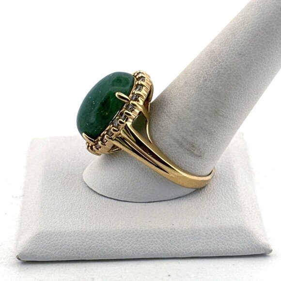Estate Sterling Silver 925 Green Jade Oval Halo Ring Size 11 Gold Vermeil 9.1g - Picture 4 of 8
